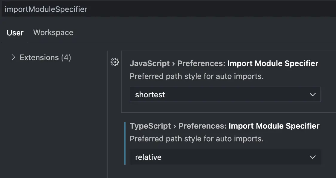 vscode import module specifier option